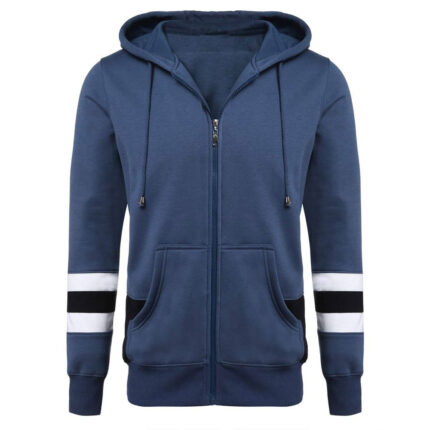 Blue Men S Casual Hooded Zip Up Hoodie