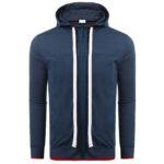 Dark Blue Men's Drawstring Long Sleeve Zip Casual Hoodie