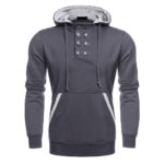Dark Gray Men's Hooded Button Pullover Casual Fleece Hoodie