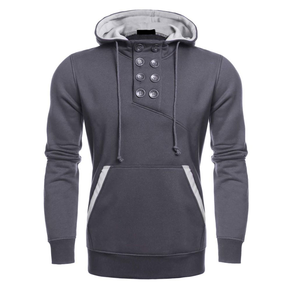 Dark Gray Men's Hooded Button Pullover Casual Fleece Hoodie Dark Gray Men's Hooded Button Pullover Casual Fleece Hoodie