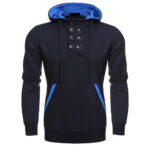 Navy Blue Men's Hooded Button Pullover Casual Fleece Hoodie