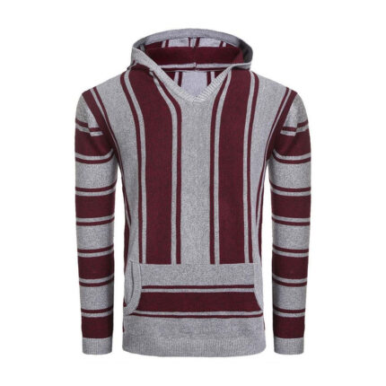 Red Men's Hooded Knit Casual Pullover Sweater